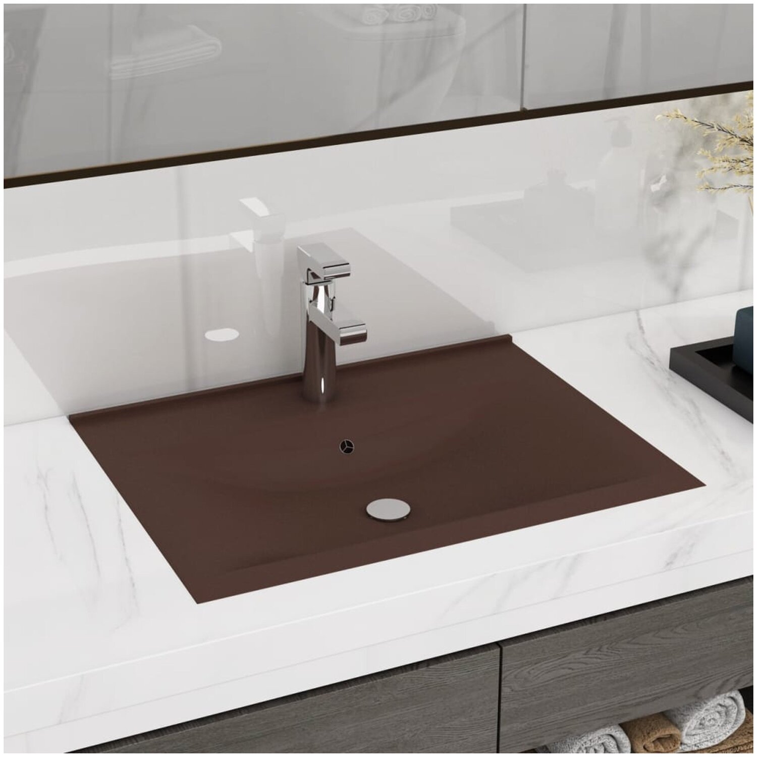 Handfat vidaxl - Lyxigt med kranhål matt mörkbrun 60x46 cm keramik keramisk