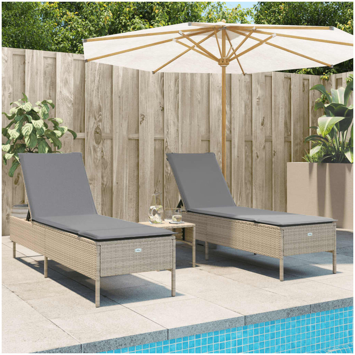 Solsängar vidaxl - Med dynor set 3 delar beige konstrotting