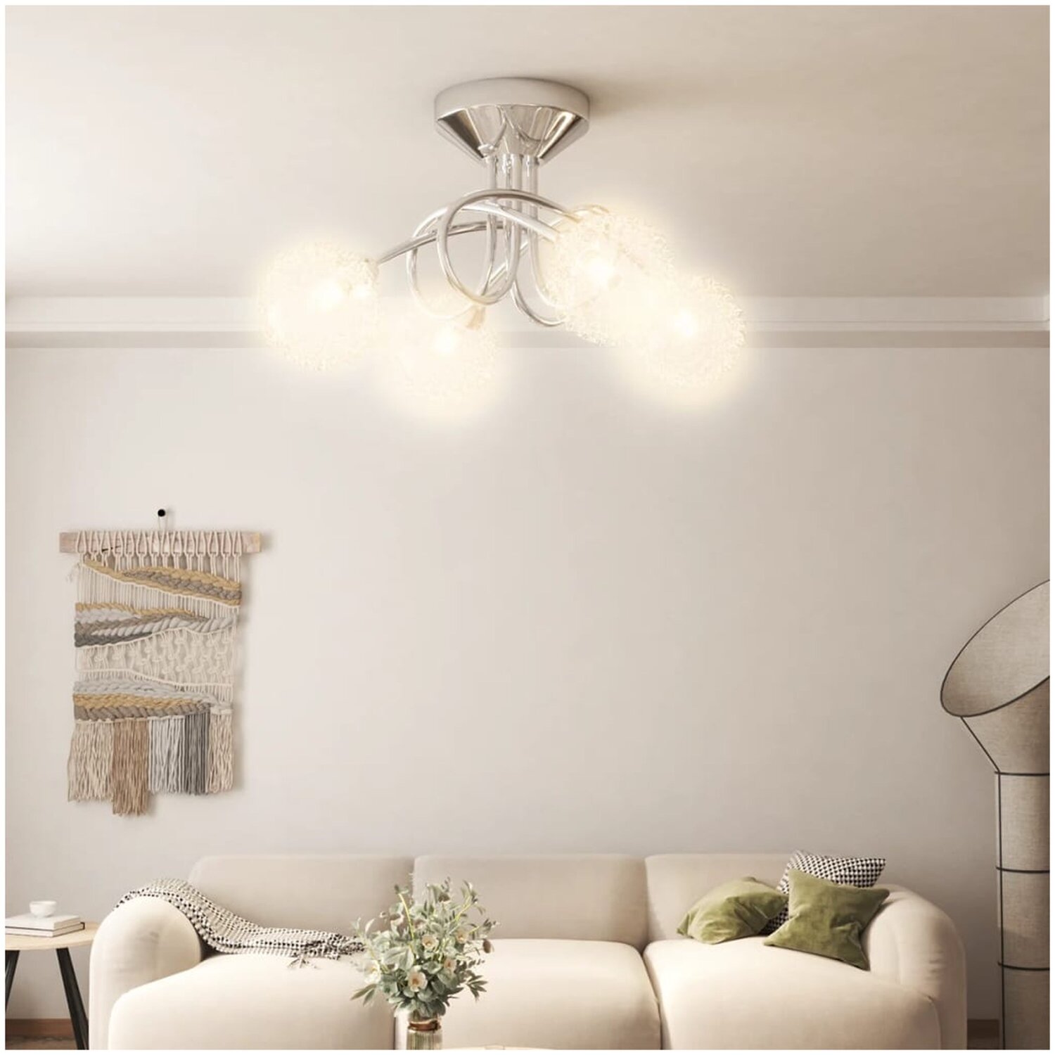 Taklampa vidaxl - Med lampskärmar i tråd för 4 g9 led lampor stål krombehandling, glas, aluminium