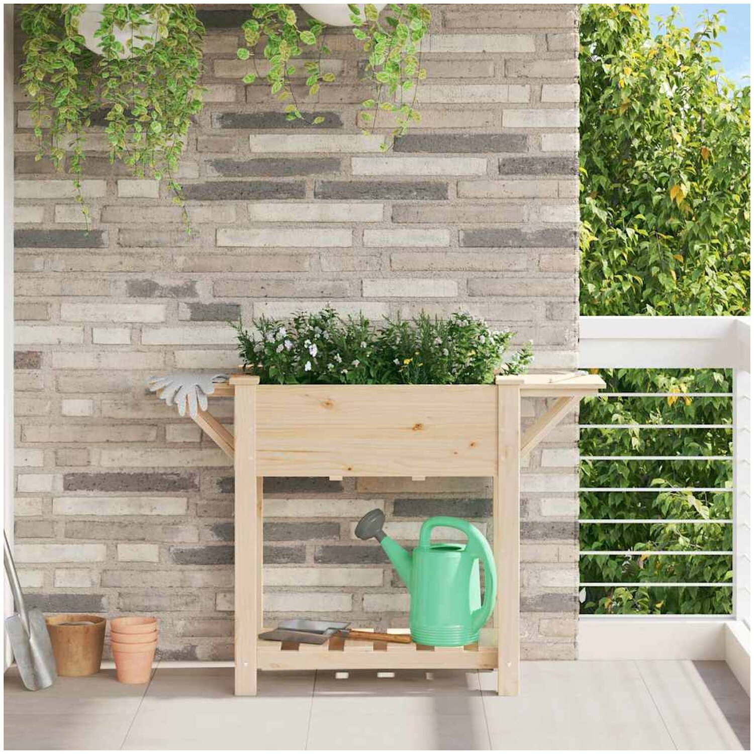 Trädgårdsplanterare vidaxl - Med hyllor 111x37x76 cm massivt furu 111 x 37 76,5 beige trä, tallträ