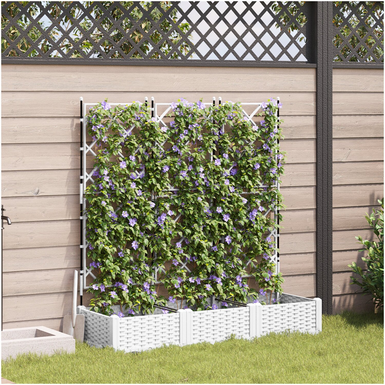 Trädgårdsplanterare med spaljé vidaxl - 3 pcs vit 120 x 40 125.5 cm syntetisk plast