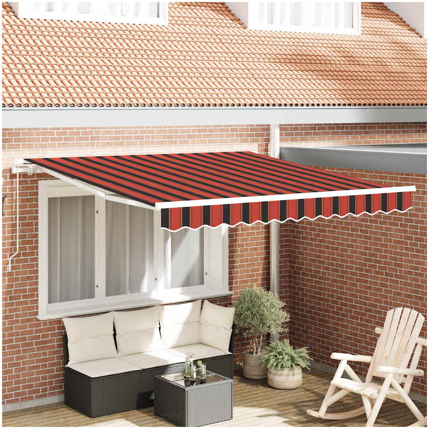 Markis vidaxl - Utfällbar randig orange och brunt tyg 350 x 250 cm