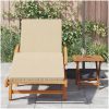 Vikbar solsäng med hjul & kudde beige massivt akaciaträ vidaXL 200 x 67 x 84 cm – miniatyr 3