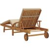 Vikbar solsäng med hjul & kudde beige massivt akaciaträ vidaXL 200 x 67 x 84 cm – miniatyr 6
