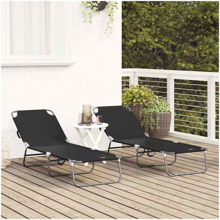 vikbar solstol 2 st portabel svart 600D Oxford tyg vidaXL Standard – bild 3
