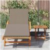 vikbar solstol med hjul och kudde Taupe massivt akaciaträ vidaXL 200 x 67 x 84 cm – miniatyr 3