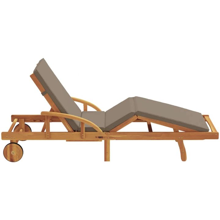 vikbar solstol med hjul och kudde Taupe massivt akaciaträ vidaXL 200 x 67 x 84 cm – bild 5