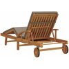 vikbar solstol med hjul och kudde Taupe massivt akaciaträ vidaXL 200 x 67 x 84 cm – miniatyr 6