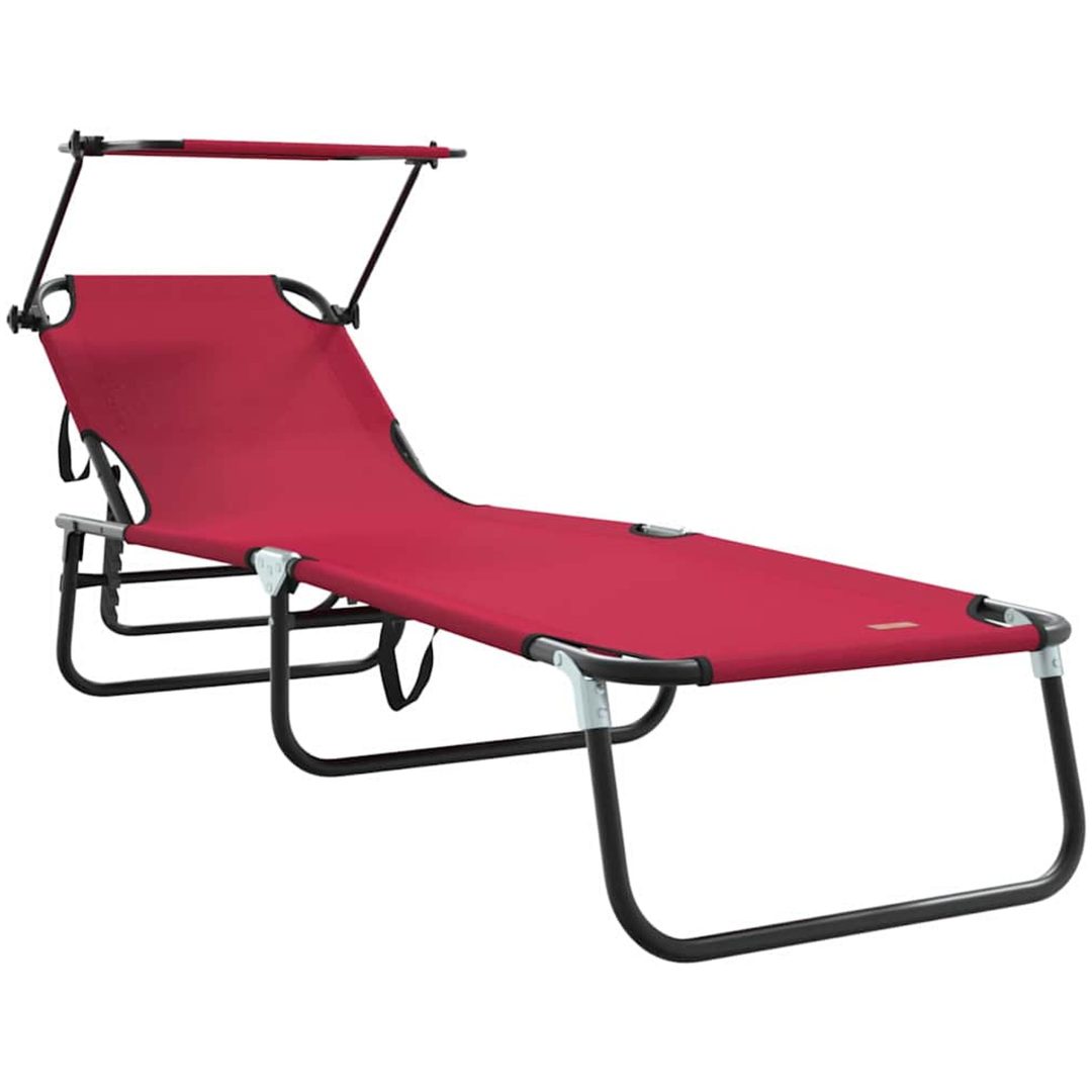 Vikbar Solstol med Markis Röd 600D Oxford Tyg vidaXL Standard – bild 2