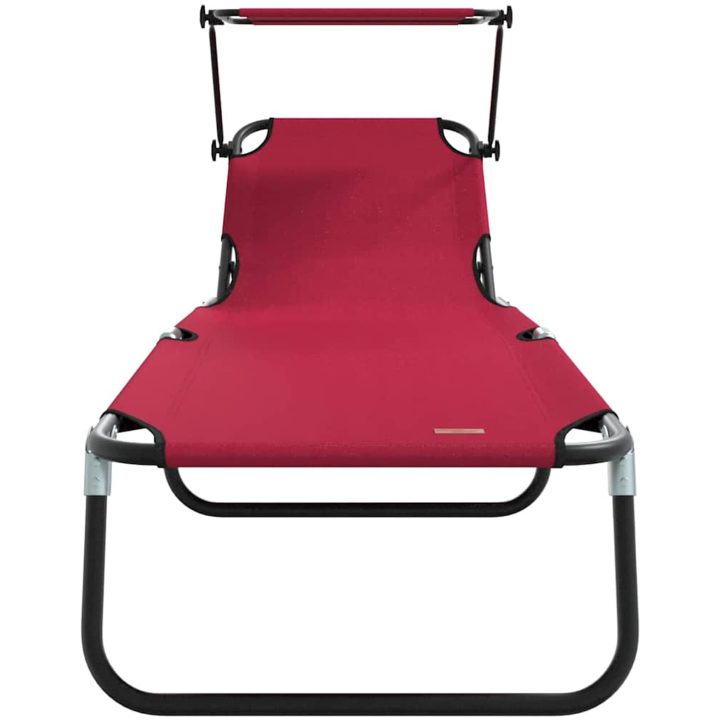 Vikbar Solstol med Markis Röd 600D Oxford Tyg vidaXL Standard – bild 4