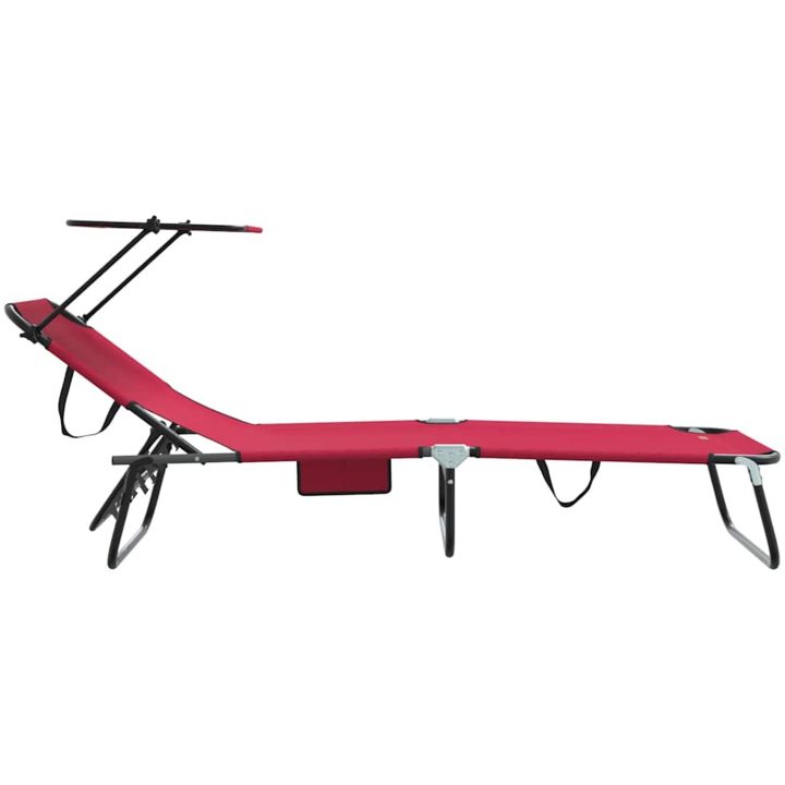 Vikbar Solstol med Markis Röd 600D Oxford Tyg vidaXL Standard – bild 5