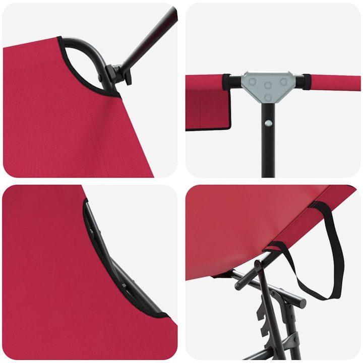 Vikbar Solstol med Markis Röd 600D Oxford Tyg vidaXL Standard – bild 7