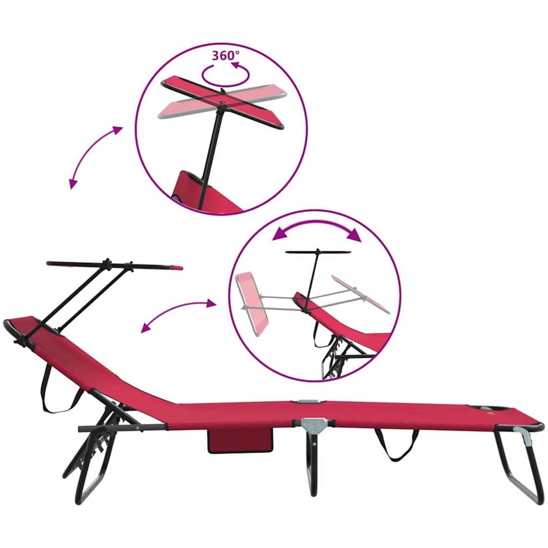 Vikbar Solstol med Markis Röd 600D Oxford Tyg vidaXL Standard – bild 8