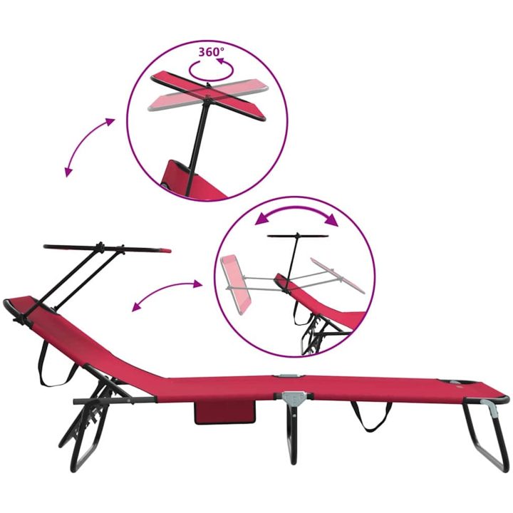 Vikbar Solstol med Markis Röd 600D Oxford Tyg vidaXL Standard – bild 8