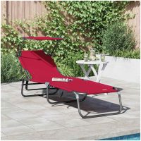 Vikbar Solstol med Markis Röd 600D Oxford Tyg vidaXL