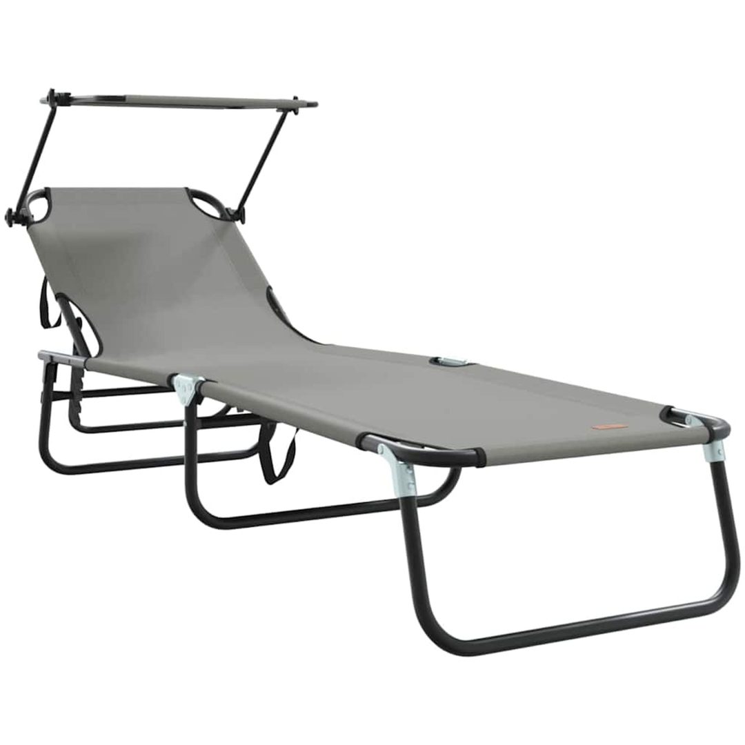 vikbar solstol med parasoll Grå 600D Oxford tyg vidaXL Standard – bild 2