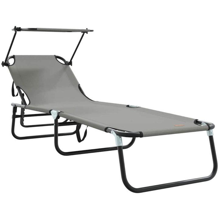 vikbar solstol med parasoll Grå 600D Oxford tyg vidaXL Standard – bild 2