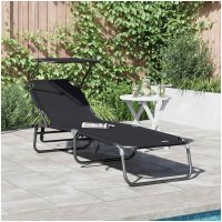 Vikbar solstol med tak Svart 600D Oxford tyg vidaXL