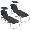 Vikbara solstolar 2 st med tak Svart 600D Oxford tyg vidaXL Standard – miniatyr 2
