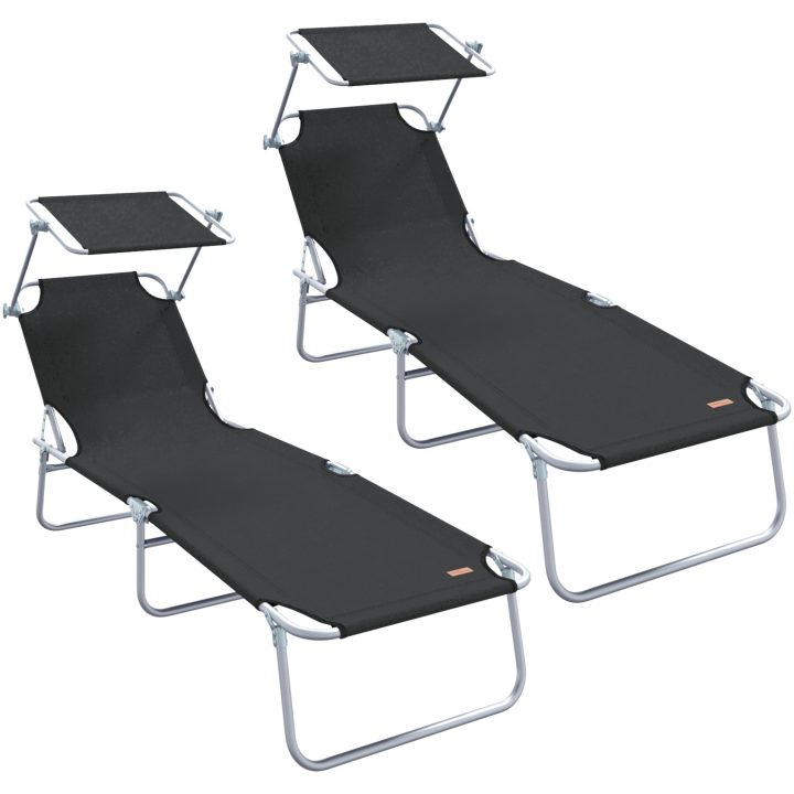 Vikbara solstolar 2 st med tak Svart 600D Oxford tyg vidaXL Standard – bild 2