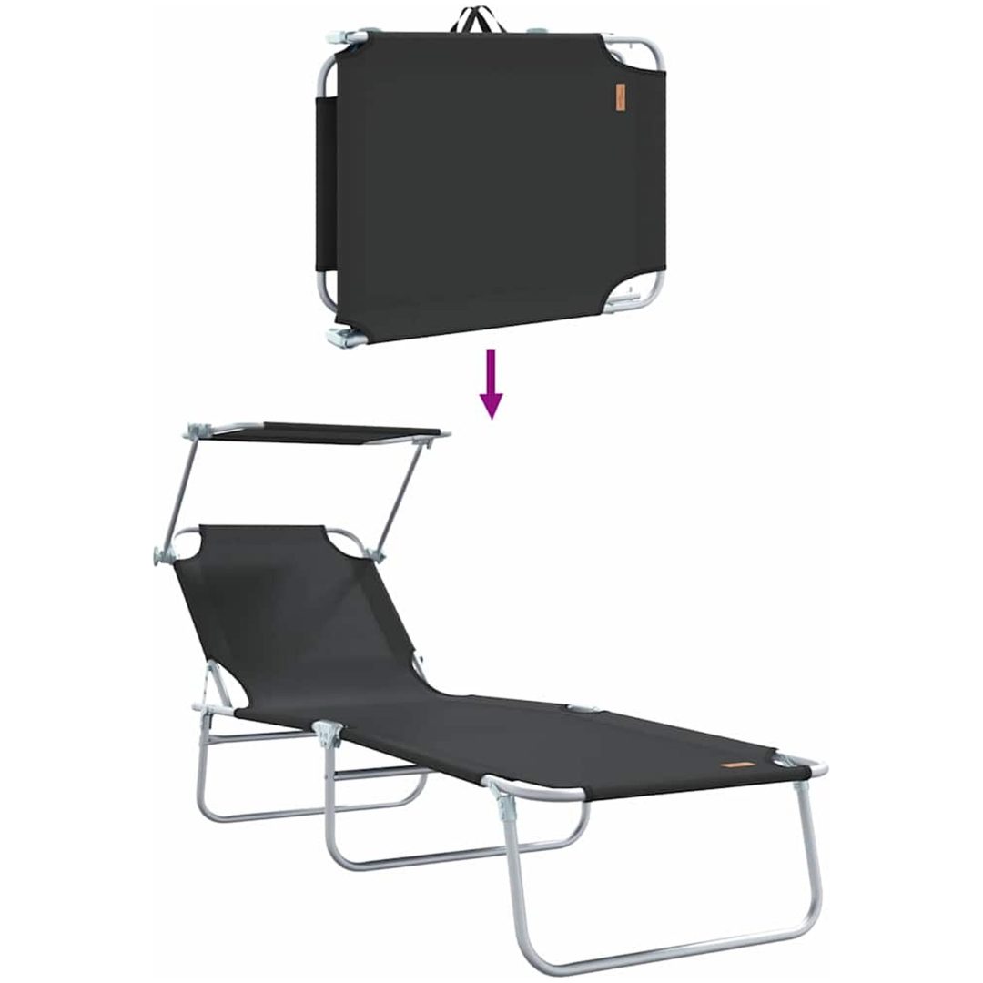 Vikbara solstolar 2 st med tak Svart 600D Oxford tyg vidaXL Standard – bild 11