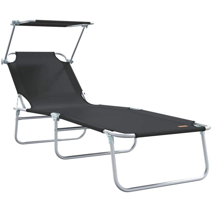 Vikbara solstolar 2 st med tak Svart 600D Oxford tyg vidaXL Standard – bild 4
