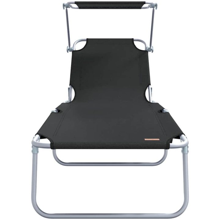 Vikbara solstolar 2 st med tak Svart 600D Oxford tyg vidaXL Standard – bild 5