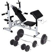Viktbänk set med viktställning skivstång och hantlar 90 kg vidaXL