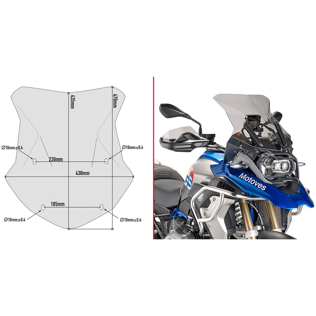 Vindruta Modelspecifik Givi Klarglas 43,5 x 43 cm (HxW)