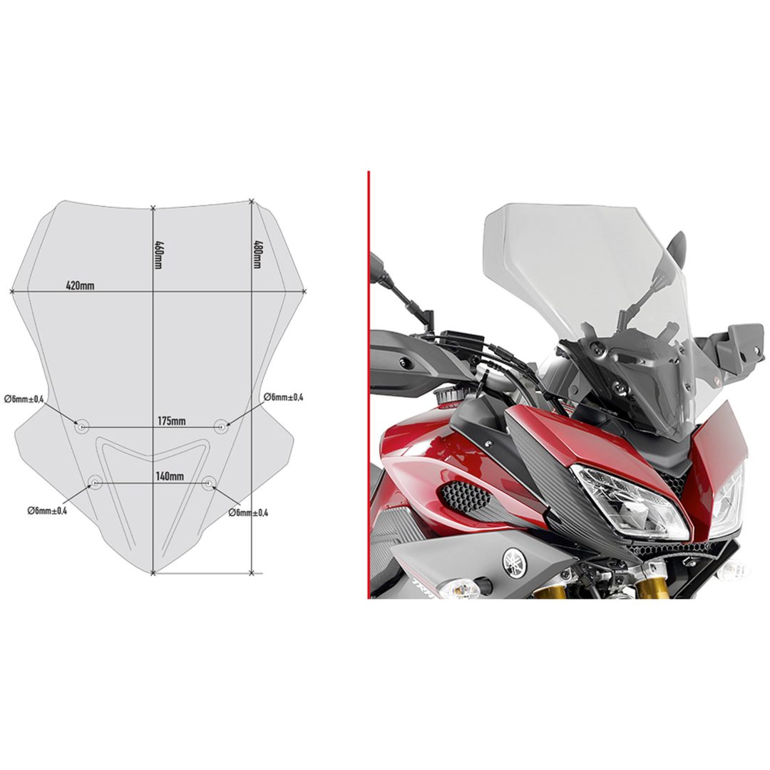 Vindruta Modelspecifik Givi Klarglas 48 x 42 cm (h x w)