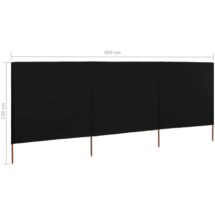 Vindskydd 3 paneler tyg svart vidaXL 400 x 120 cm – bild 6