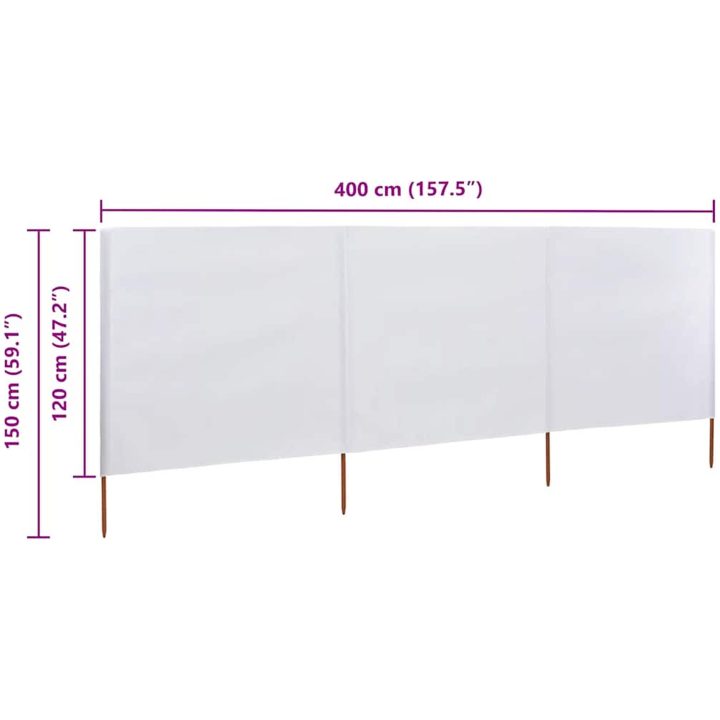 Vindskydd 3 paneler tyg vit vidaXL 400 x 120 cm – bild 6