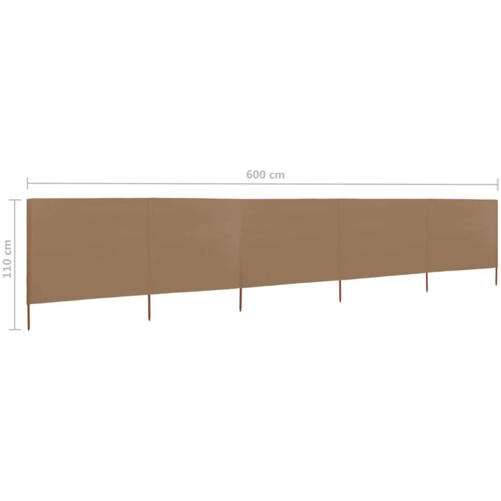 Vindskydd 5 paneler tyg taupe vidaXL 600 x 80 cm – bild 6