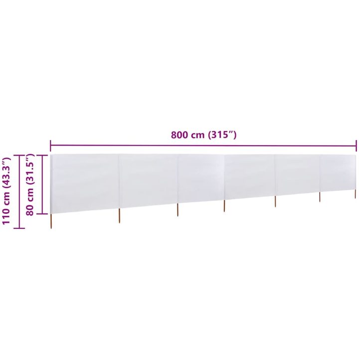 Vindskydd 6 paneler tyg vit vidaXL 800 x 80 cm – bild 6