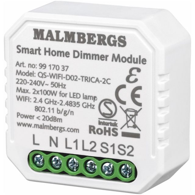WiFi Smart Dosdimmer 2-kanal / Kron, 2x100W LED MALMBERGS